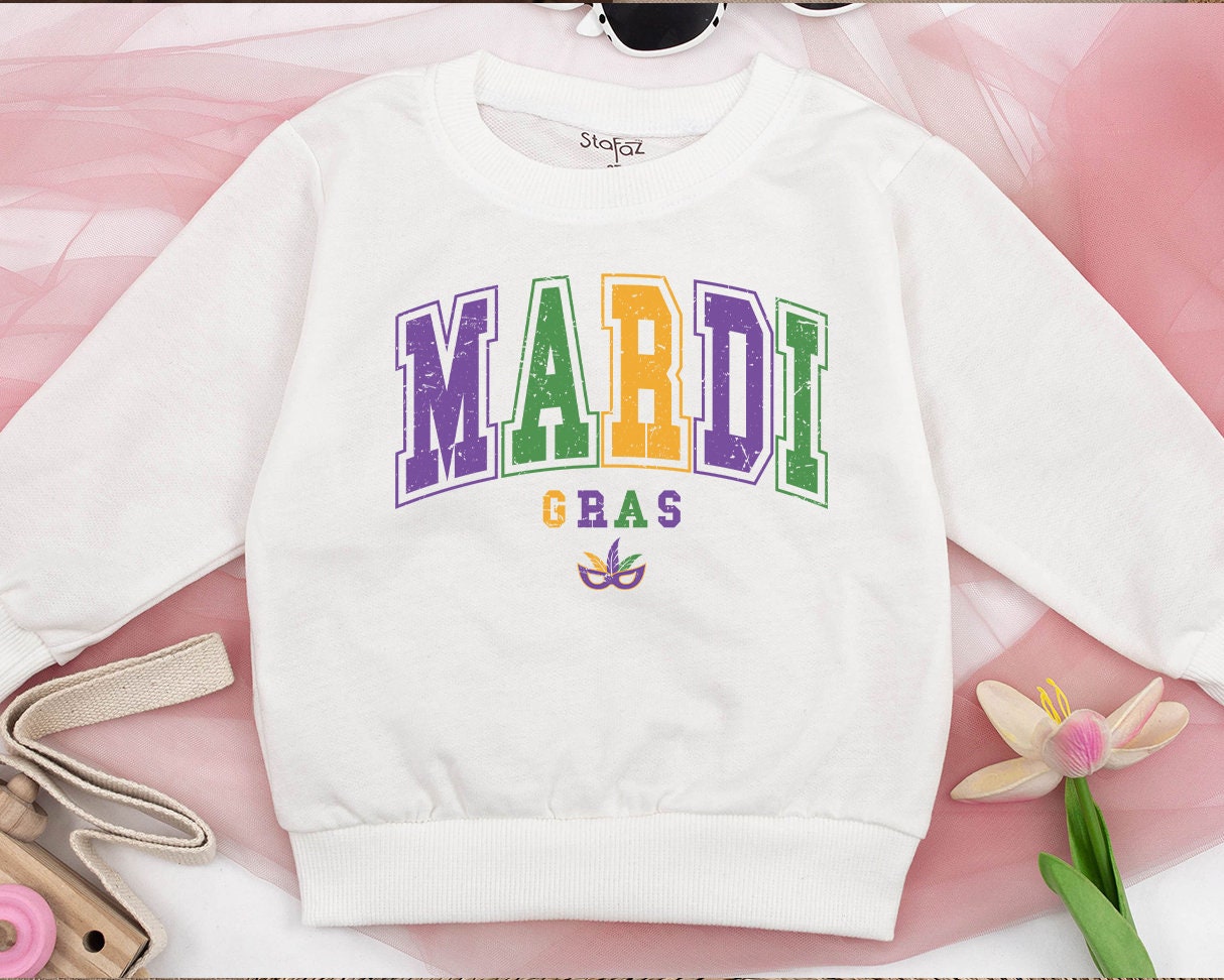 Retro Mardi Gras Romper Sweatshirt Toddler Kids, Funny Carnival Sweater, Matching Family Celebration NOLA Tee, Louisiana Gift Outfit