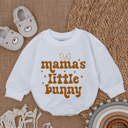 Mama's Little Bunny Easter Baby Outfit Brown Sweatshirt Romper Vintage Newborn Clothes, Cute Bunny Ears Design, Playful Holiday Baby Bodysuit Clothes (139)