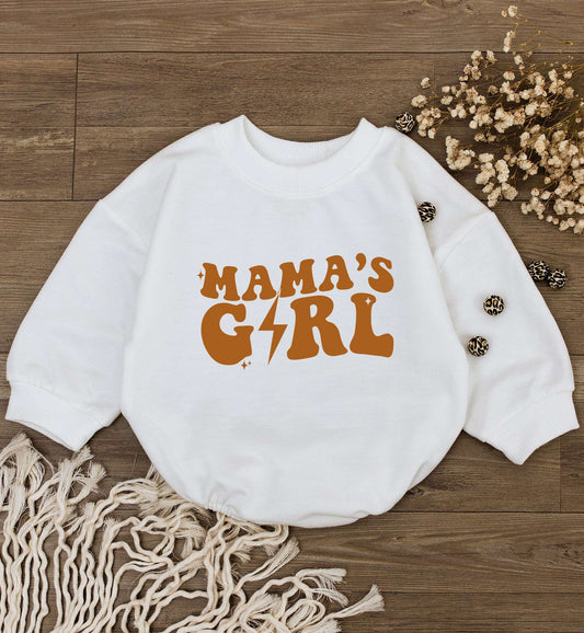 Mama's Girl Retro Baby Romper Bodysuit Brown Lightning Bolt Mommy Daughter Outfit Newborn Little Girl Big Sister Clothes Mother's Day Gift