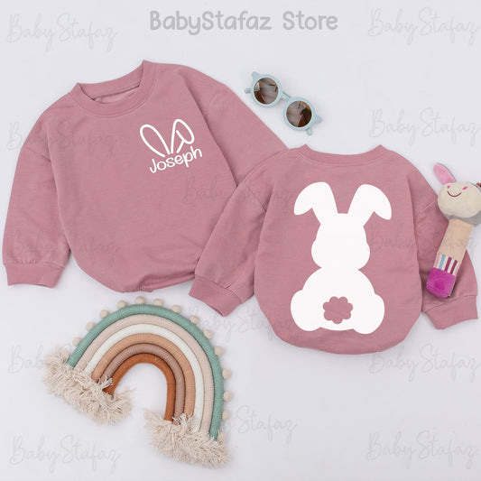 Personalized Bunny Baby Romper - Easter Outfit, Newborn Bodysuit, Baby Shower Gift, Custom Sleepsuit, Easter Day Baby Gift (136 chars)