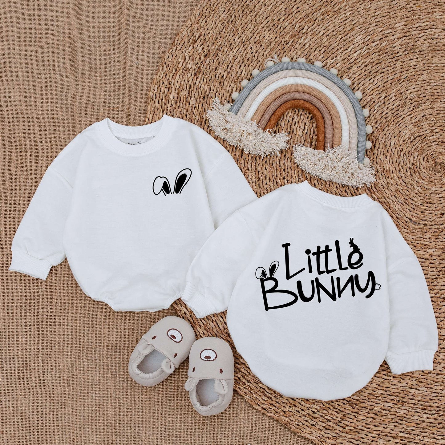 Little Bunny Baby Boy Sweatshirt Bubble Romper Easter Outfit with Playful Black Ears Design Newborn Infant Clothes Soft Comfortable Baby Shower Gift