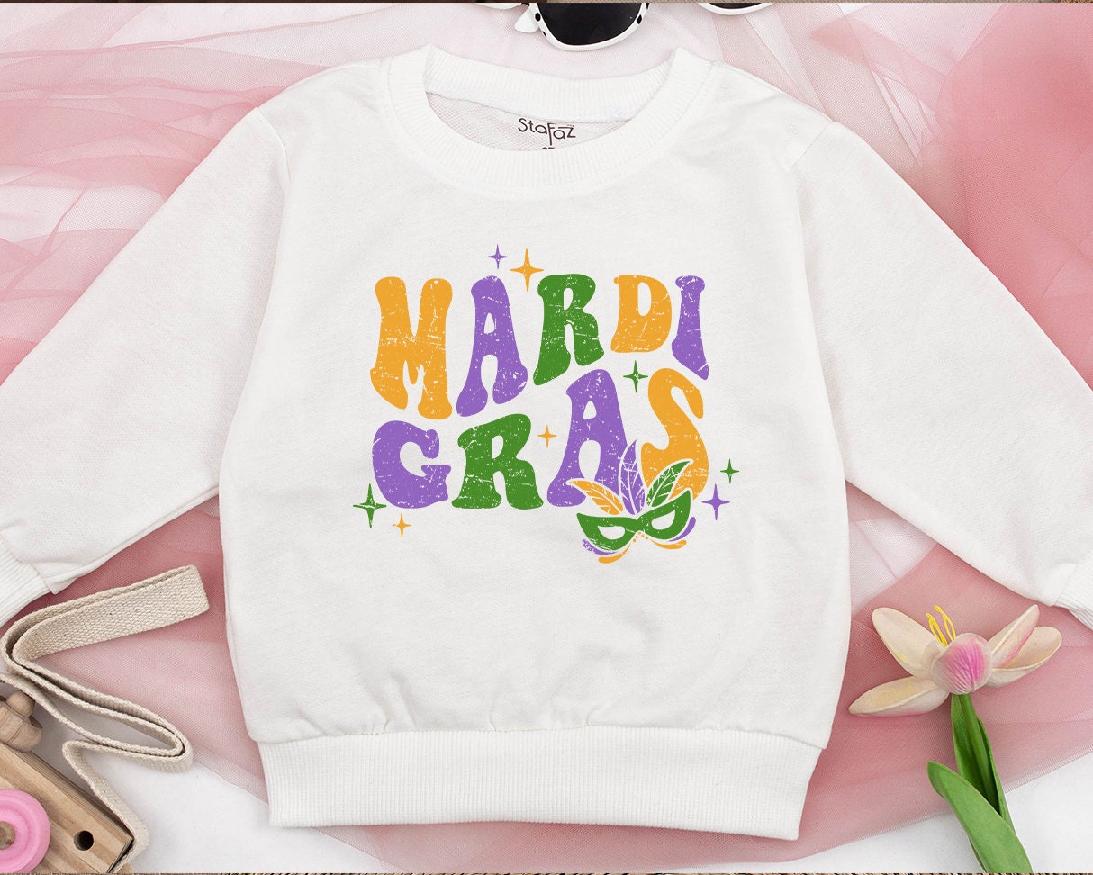 Retro Mardi Gras Sweatshirt Parade Crew Sweater Baby Toddler Kids Mama and Mini Matching Celebration Outfit Louisiana Party Gift