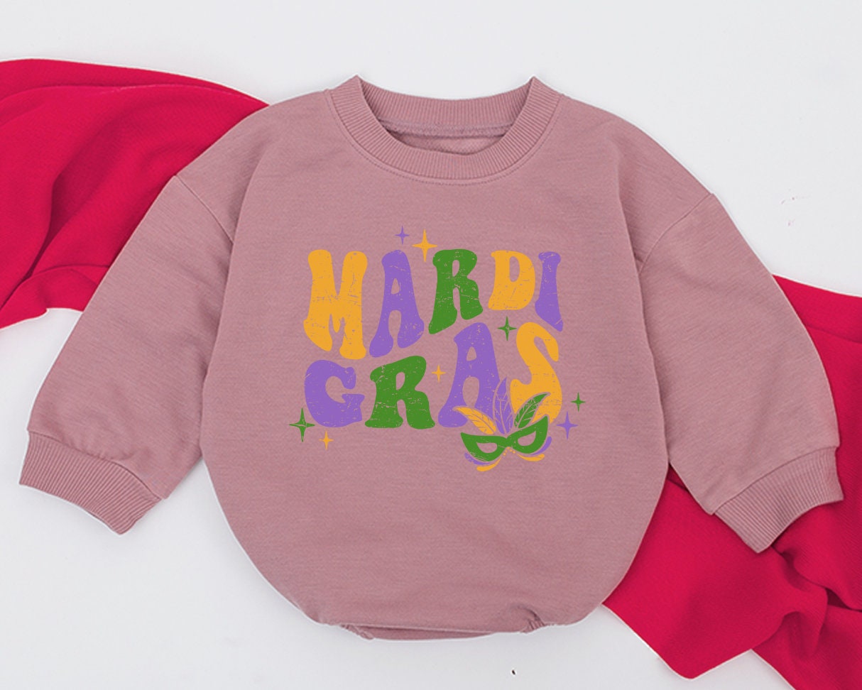 Retro Mardi Gras Sweatshirt Parade Crew Sweater Baby Toddler Kids Mama and Mini Matching Celebration Outfit Louisiana Party Gift