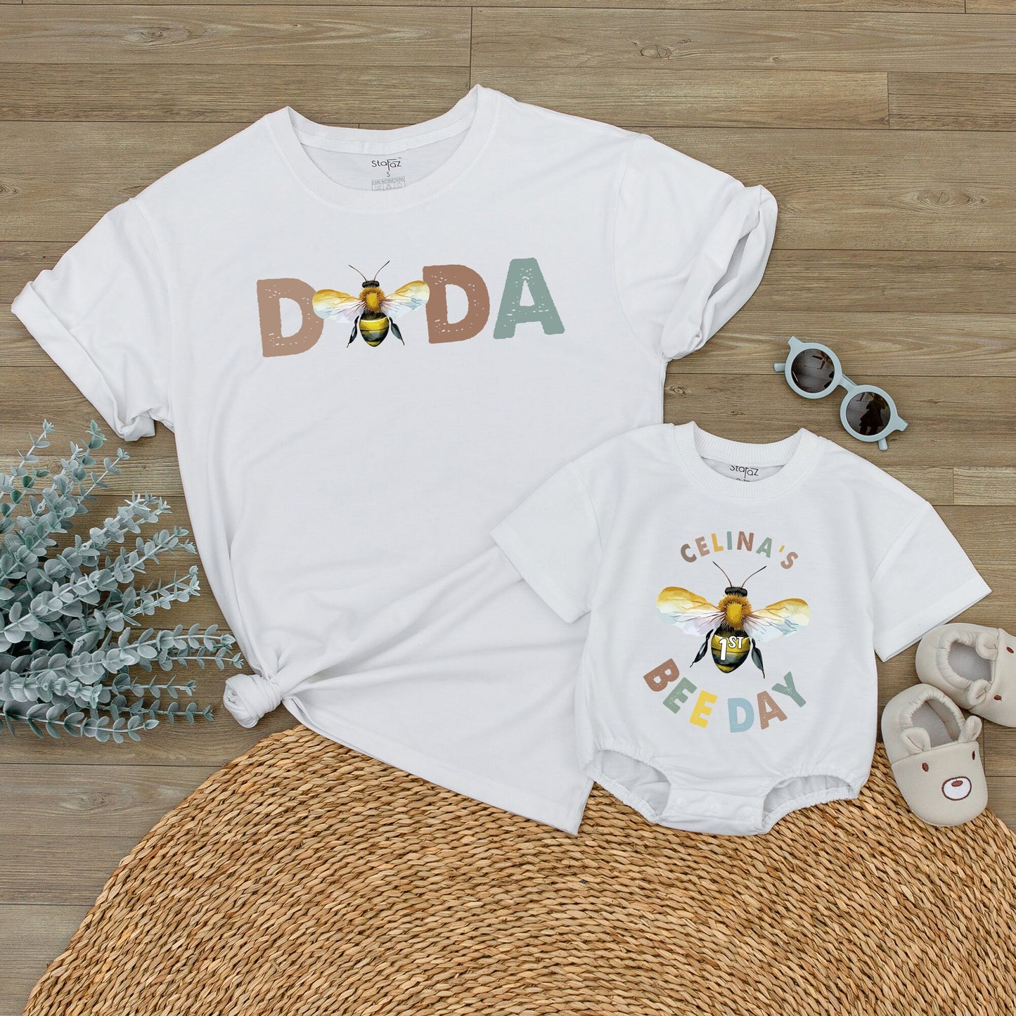 Adorable Bee First Birthday Romper Baby Girl Outfit Sweet Honeycomb Design Mommy Daddy Bee Matching Celebration Clothes Cotton Soft