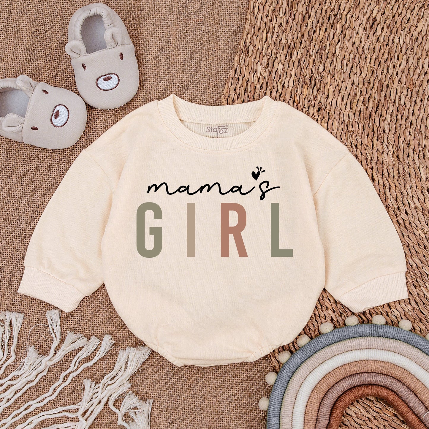 Mama's Girl Bodysuit, Sage Green & Rose Block Letter Design Baby Girl Romper, Newborn Gift Outfit