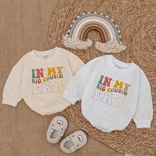 Big Cousin Era Bubble Romper Outfit - Adorable Baby Girl Romper, Comfy Baby Sweater for Little Cousin Announcement, Matching Cousin Clothes Gift Set