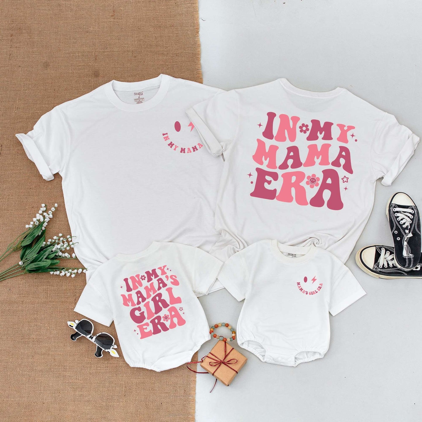 In My Mama's Girl Era Matching Outfit: Custom Family Shirts, Baby Shower Gift, Newborn Girl Romper, Mommy and Daughter Set, Retro Boho Style