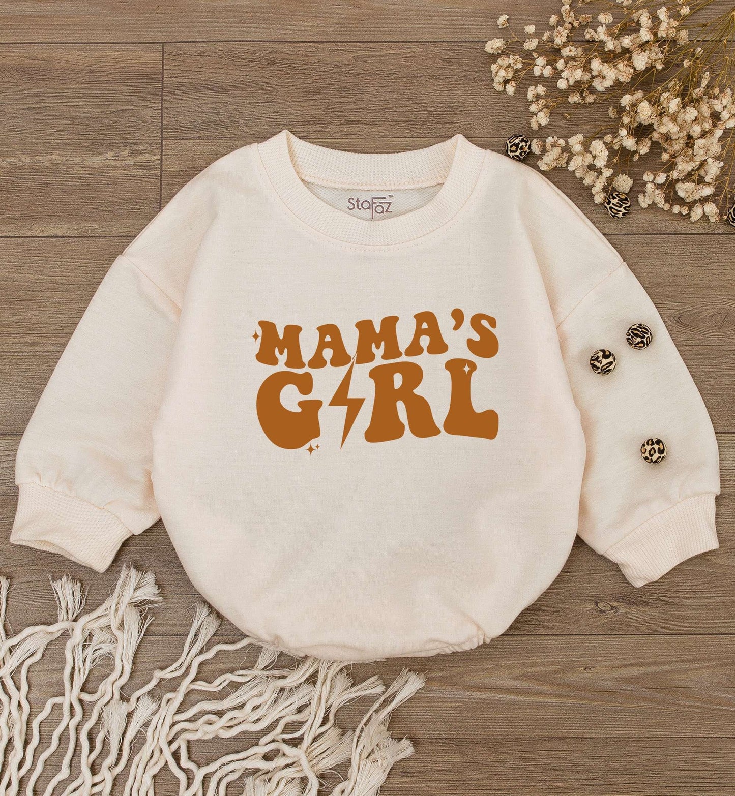 Mama's Girl Retro Baby Romper Bodysuit Brown Lightning Bolt Mommy Daughter Outfit Newborn Little Girl Big Sister Clothes Mother's Day Gift