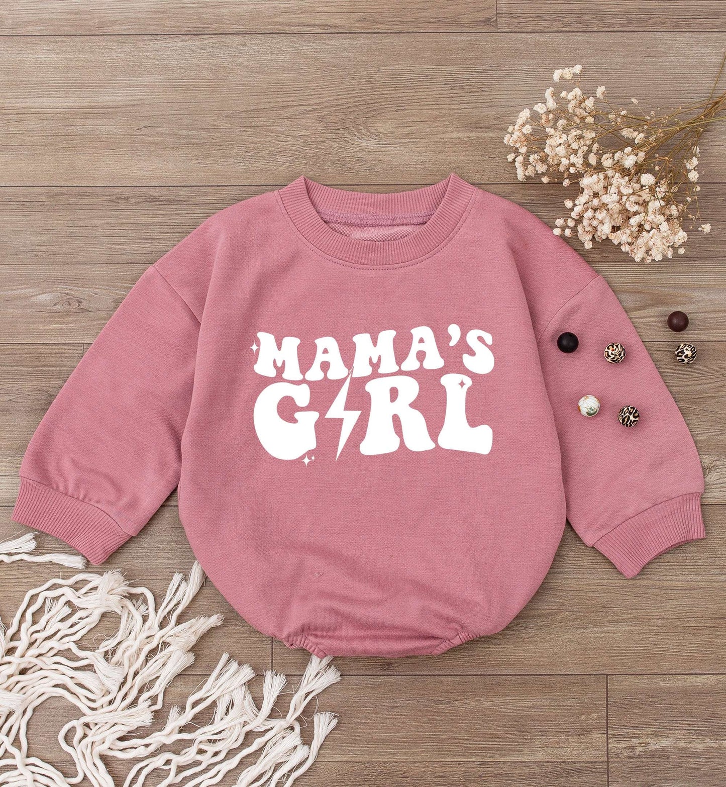 Mama's Girl Retro Baby Romper Bodysuit Brown Lightning Bolt Mommy Daughter Outfit Newborn Little Girl Big Sister Clothes Mother's Day Gift