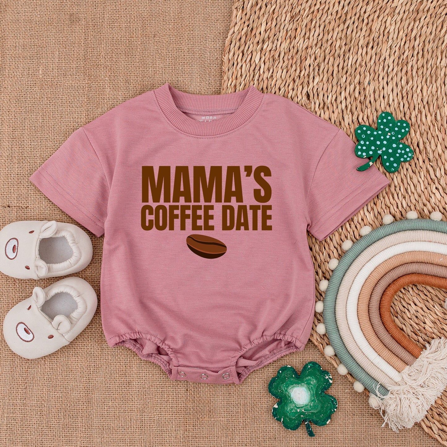 Mama's Coffee Date Baby Bubble Romper Light Mauve Newborn Infant Bodysuit Short Sleeve Coming Home Outfit Shower Gift