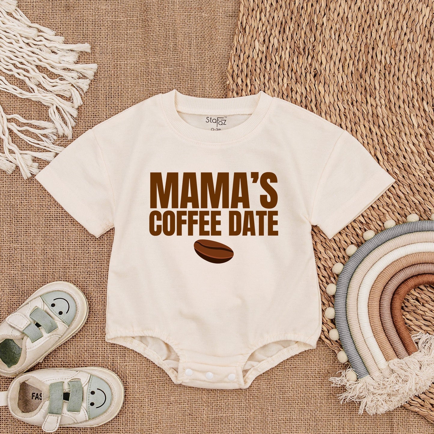 Mama's Coffee Date Baby Bubble Romper Light Mauve Newborn Infant Bodysuit Short Sleeve Coming Home Outfit Shower Gift