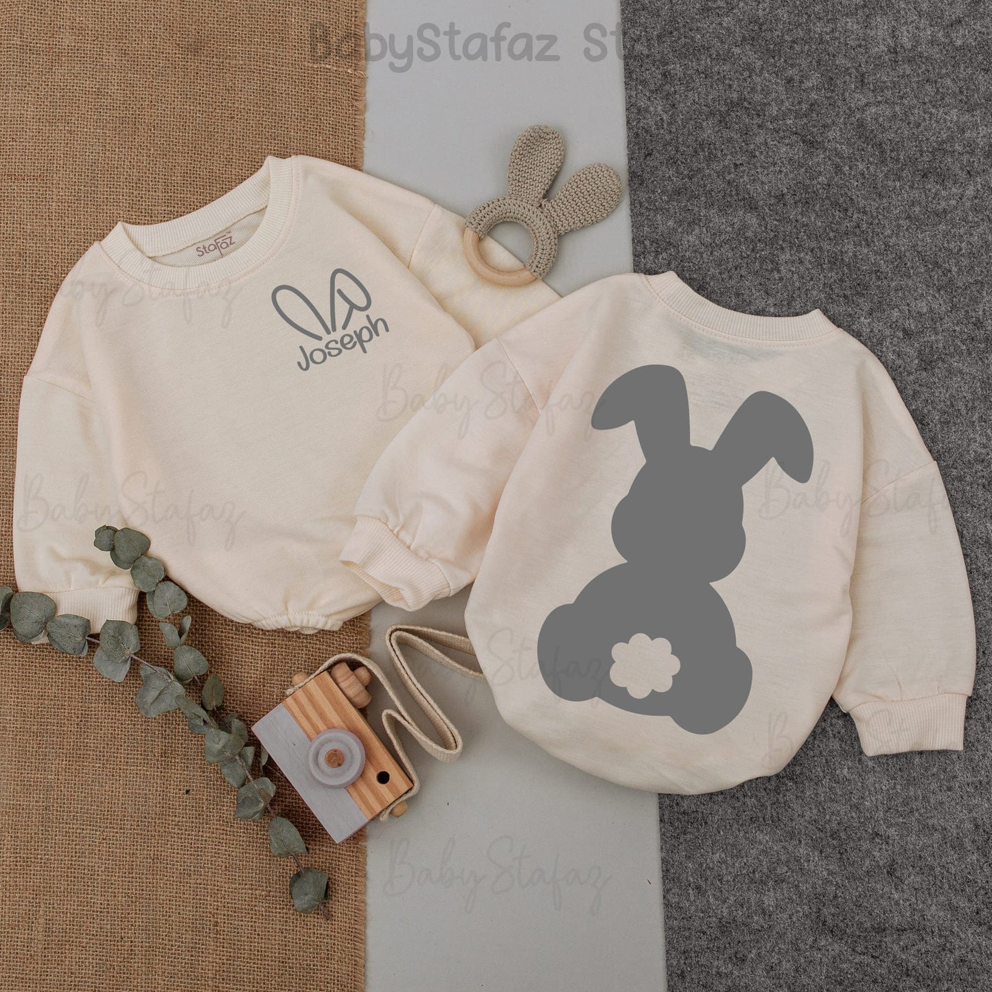 Personalized Bunny Baby Romper - Easter Outfit, Newborn Bodysuit, Baby Shower Gift, Custom Sleepsuit, Easter Day Baby Gift (136 chars)