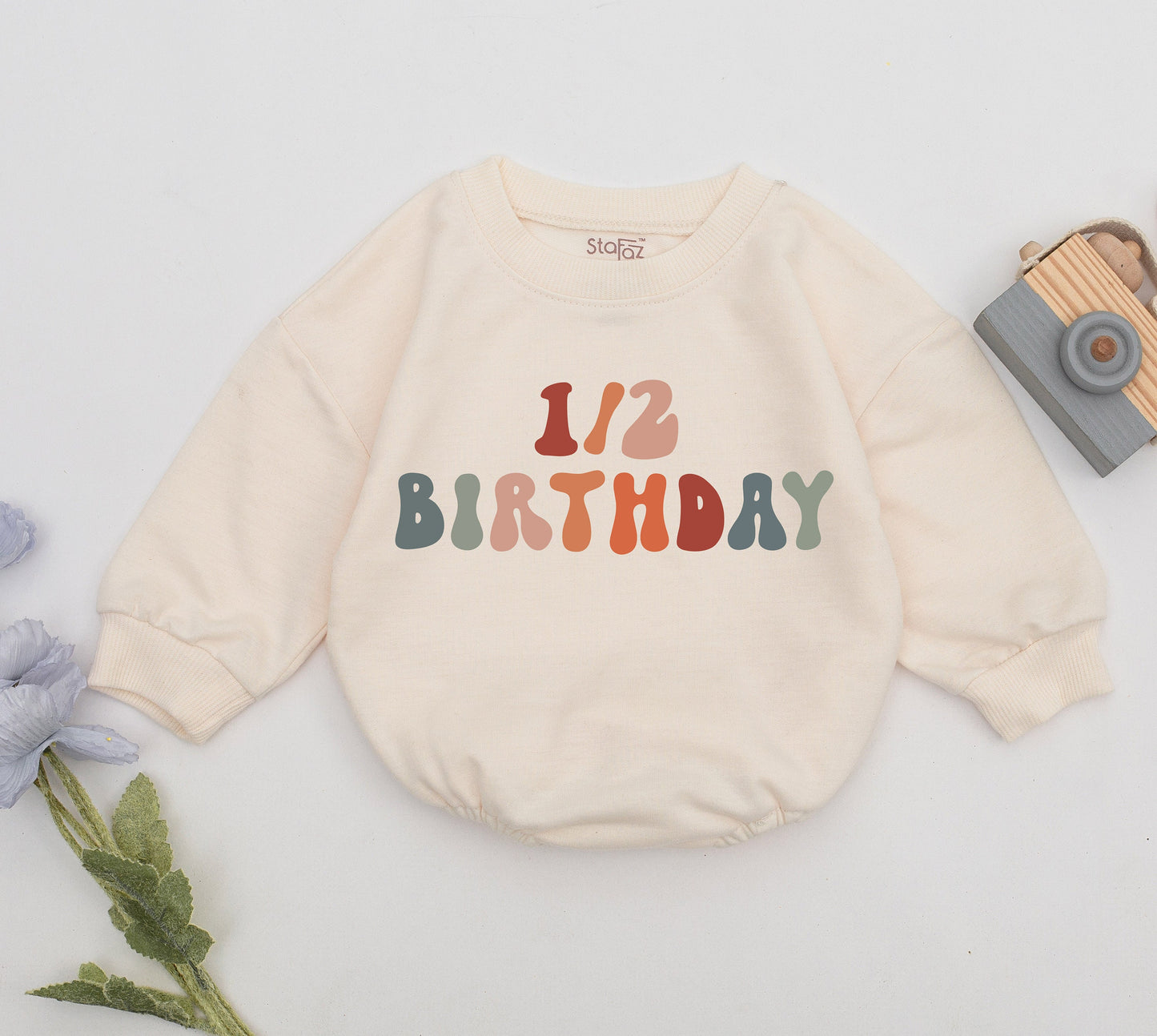 Half Birthday Romper for Baby Girl or Boy - 6 Months Old Outfit, Halfway to One Celebration Gift, New Baby Clothes
