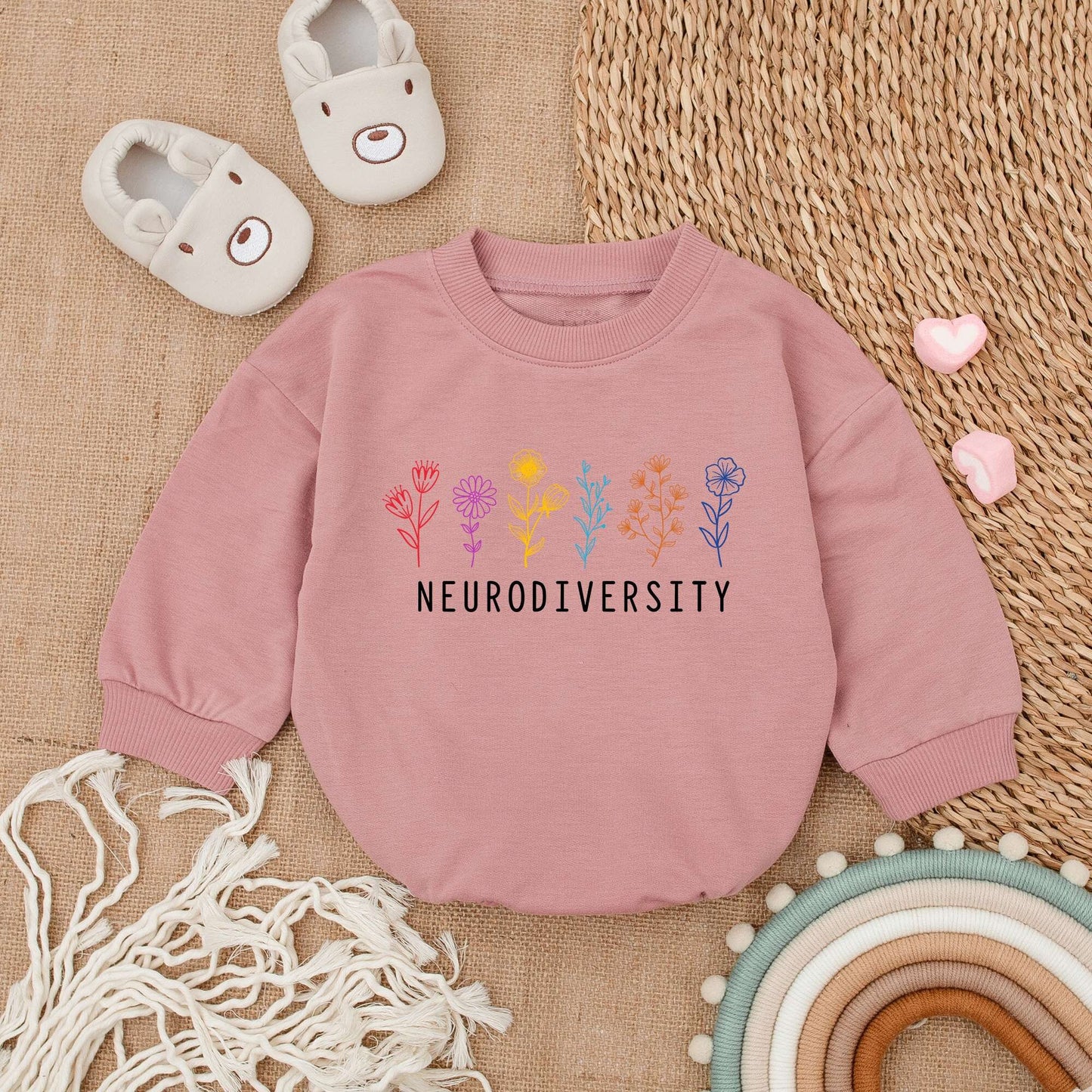 Neurodiversity Baby Bodysuit Colorful Flowers Autism Acceptance Support Newborn Bubble Romper Outfit Soft Comfortable Baby Shower Gift