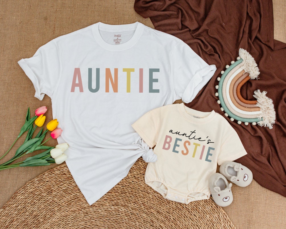 Auntie and Auntie's Bestie Shirts Matching Aunt Niece and Nephew Gifts Comfort Fit