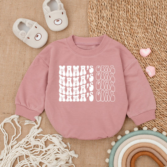 Mama's Girl Bubble Romper Baby Girl Newborn Outfit Retro Design with Teal Pink Brown Coral Colors Playful Vintage Style