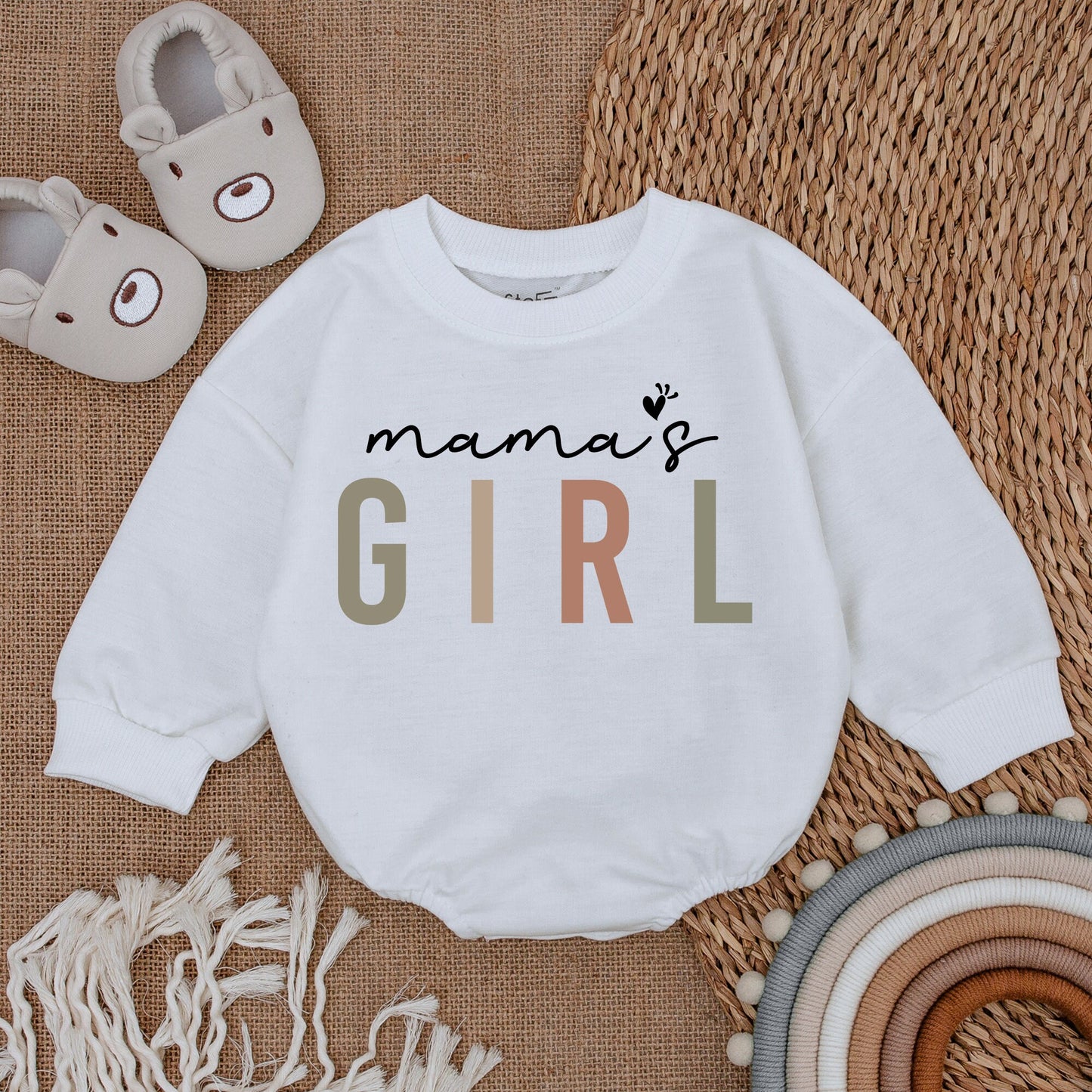 Mama's Girl Bodysuit, Sage Green & Rose Block Letter Design Baby Girl Romper, Newborn Gift Outfit