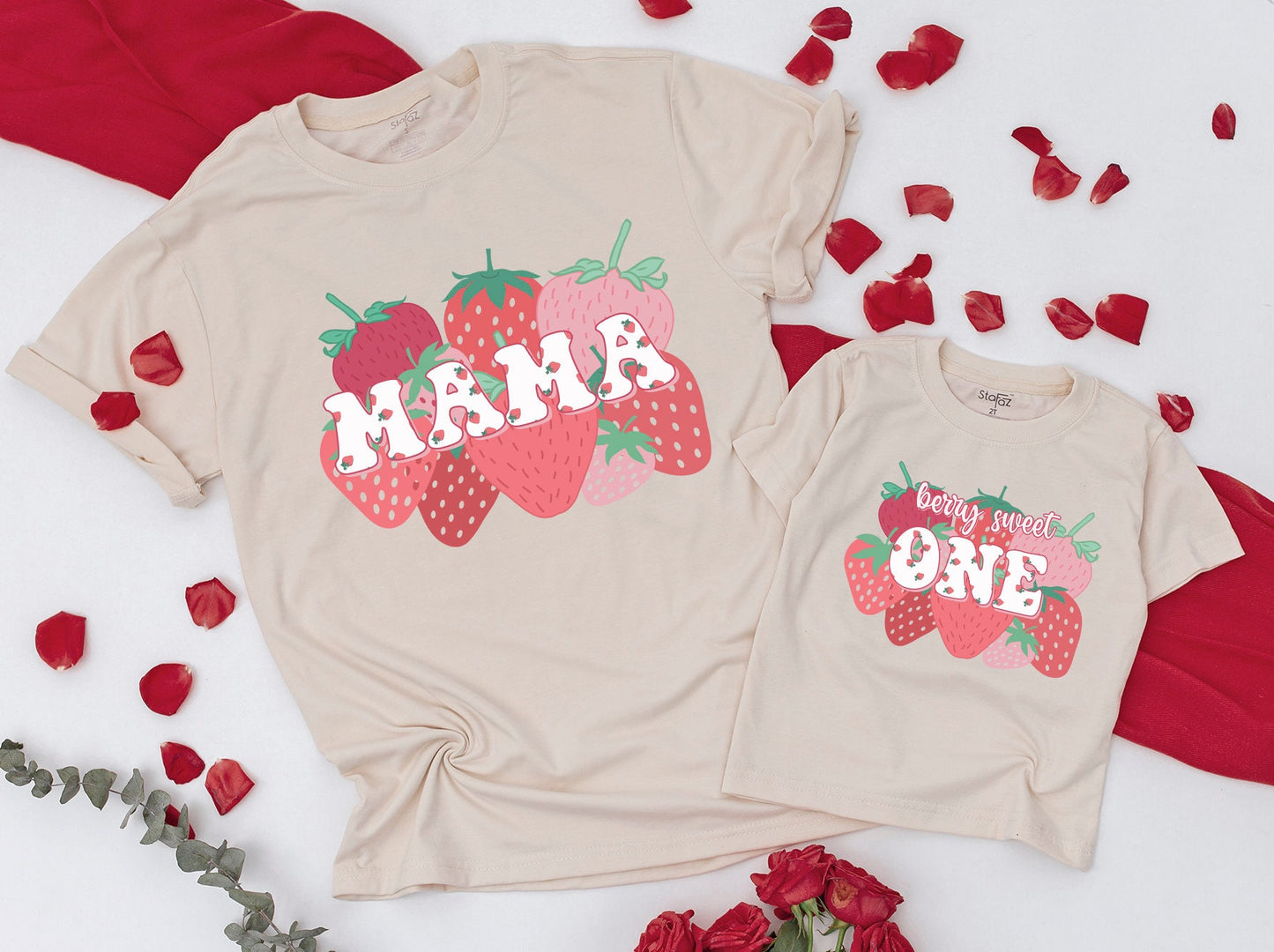 Sweet One Berry First Birthday Family Matching Shirts Strawberry 1st Birthday Party Outfit Mommy and Me Mama Daddy Tee Soft Cotton Gift