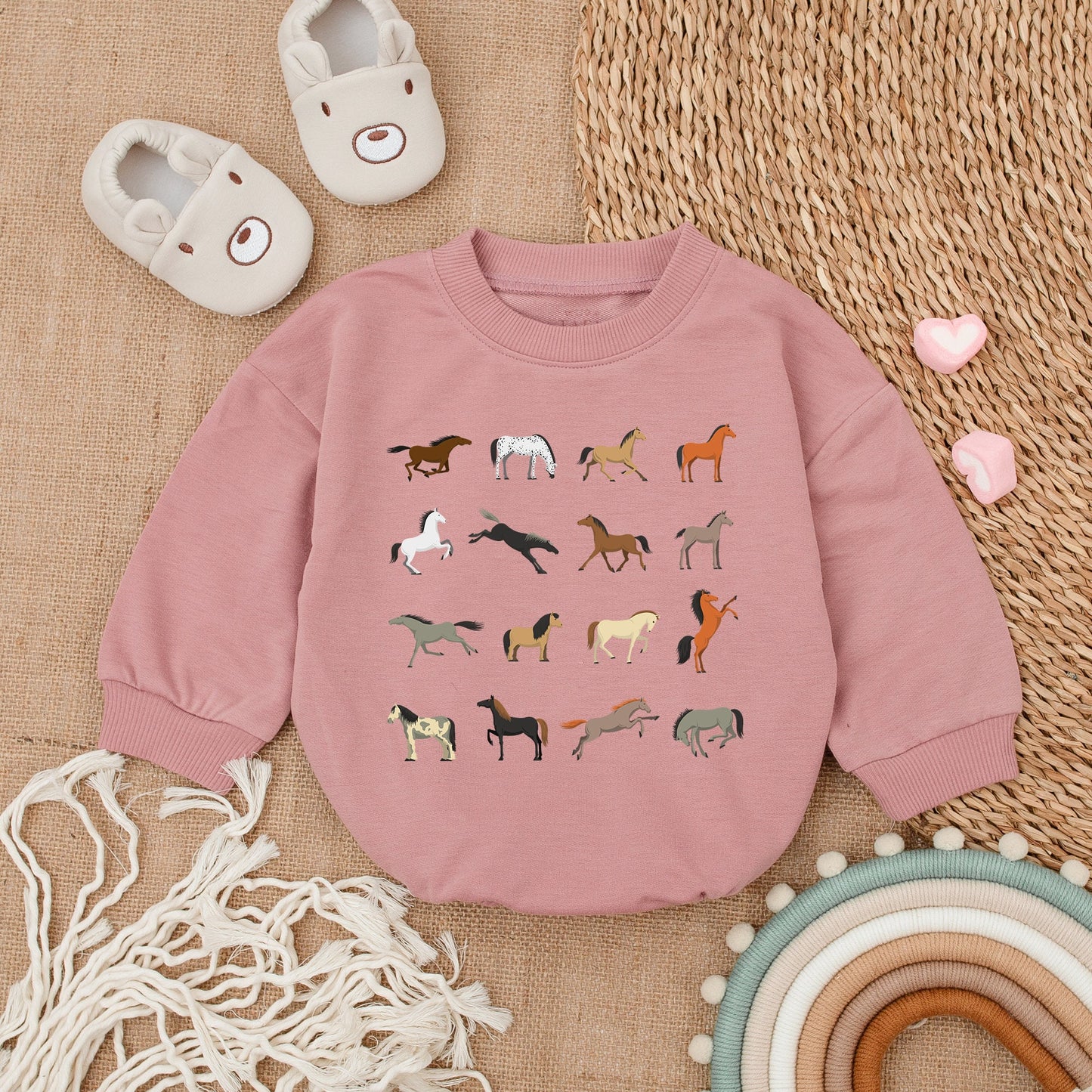 Cute Horse Farm Baby Romper Minimalist Country Bubble Bodysuit Newborn Infant Outfit Farm Animal Design Soft Cotton Comfortable Casual Gift