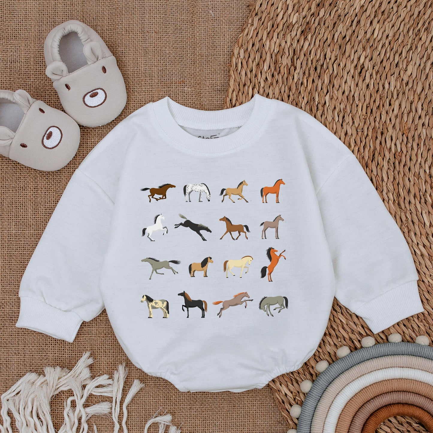 Cute Horse Farm Baby Romper Minimalist Country Bubble Bodysuit Newborn Infant Outfit Farm Animal Design Soft Cotton Comfortable Casual Gift