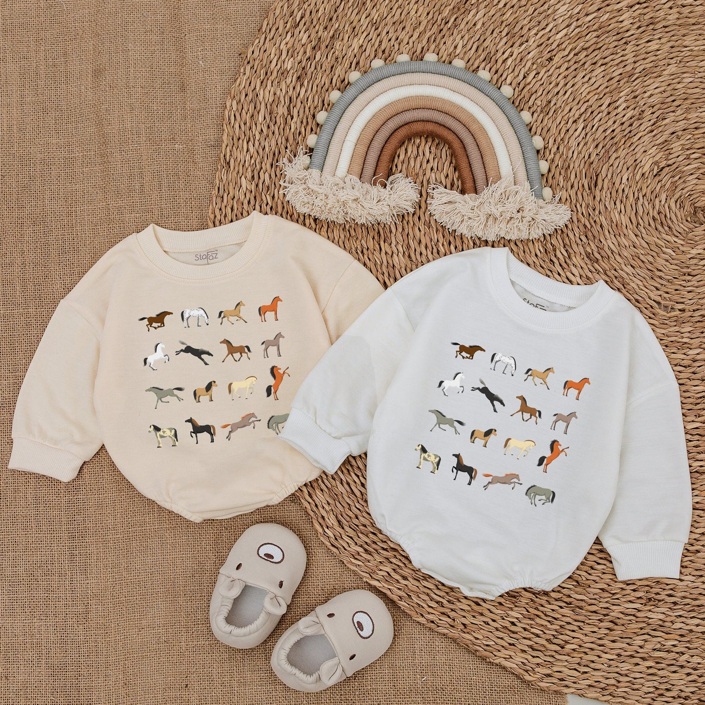 Cute Horse Farm Baby Romper Minimalist Country Bubble Bodysuit Newborn Infant Outfit Farm Animal Design Soft Cotton Comfortable Casual Gift