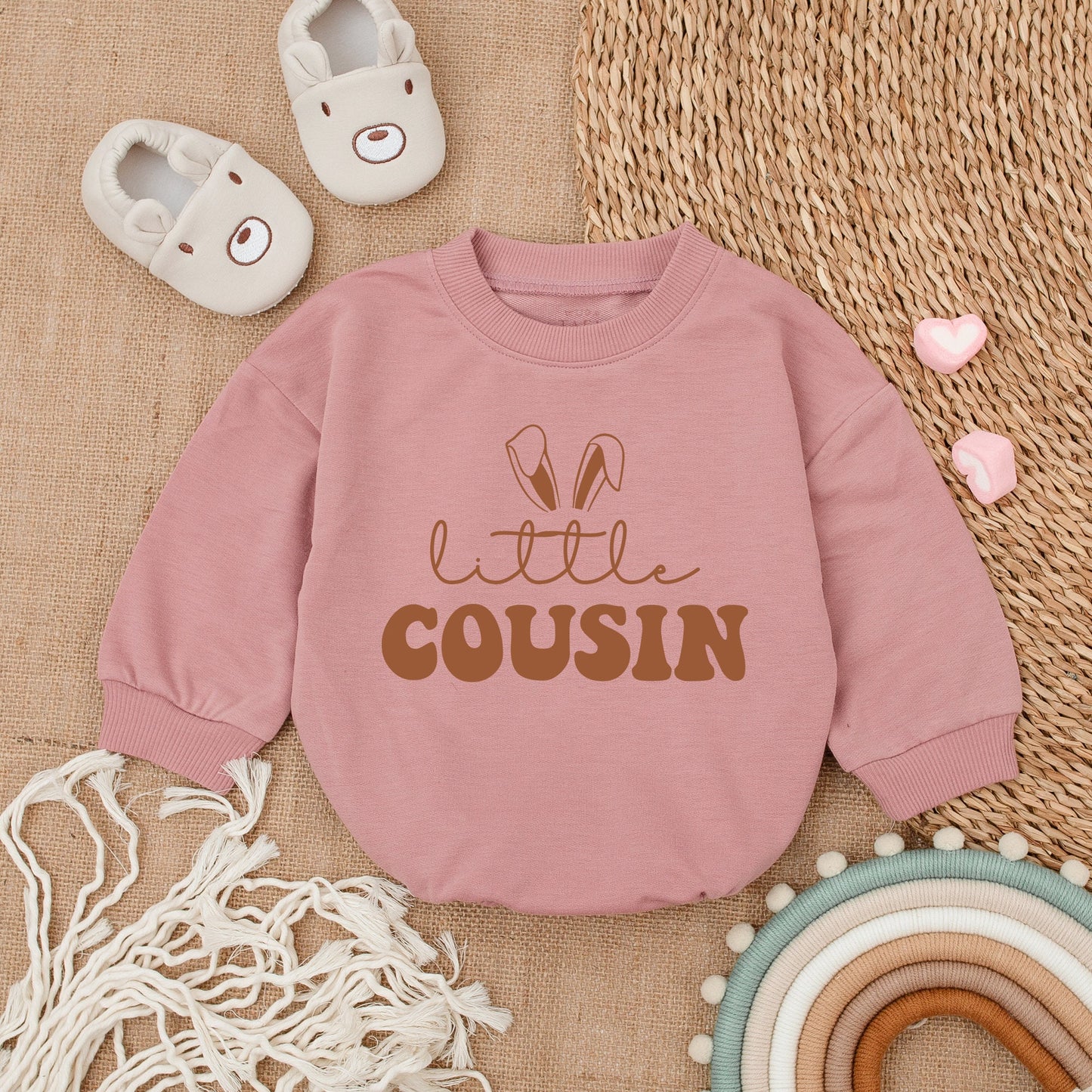 Matching Little Big Cousin Baby Boy Easter Outfits with Playful Bunny Ear Design Soft Comfortable Romper Bodysuit Newborn Clothes