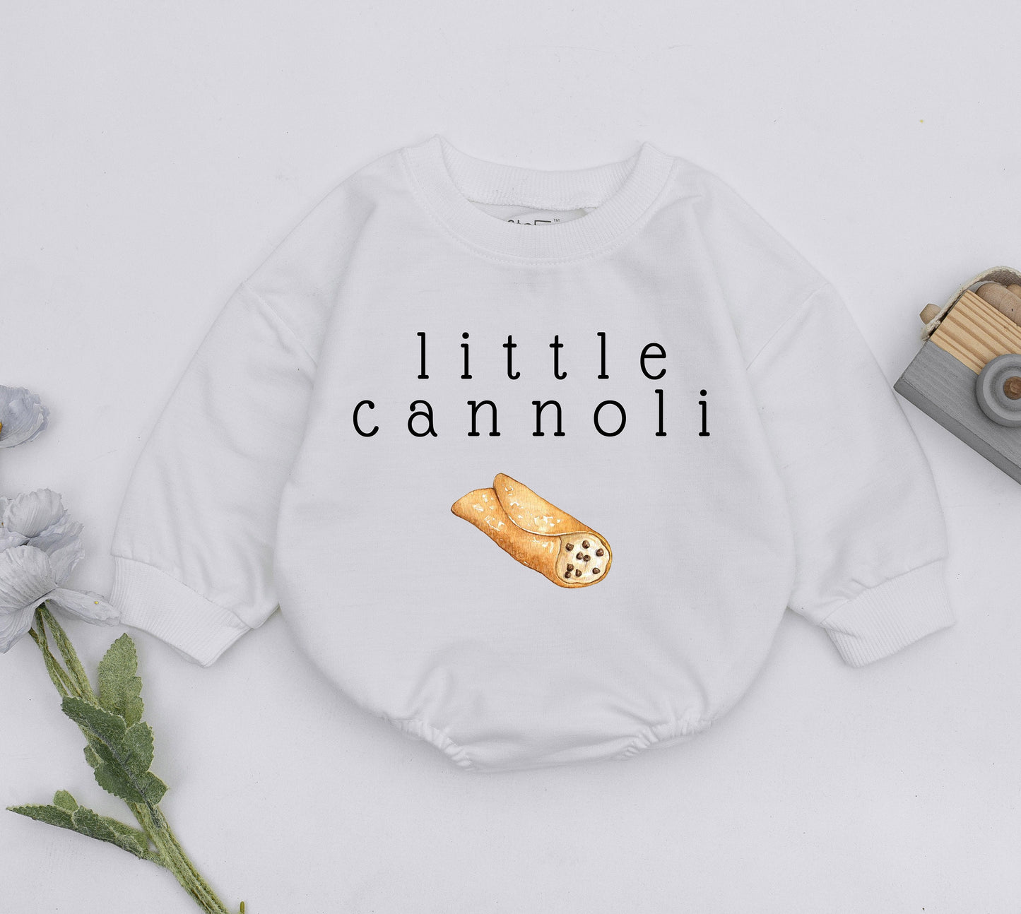 Little Cannoli Baby Romper, Sweet Italian Pastry Bodysuit, Foodie Gift for Newborn Boy or Girl, Minimalist Outfit for a Delicious Arrival! (137 chars)