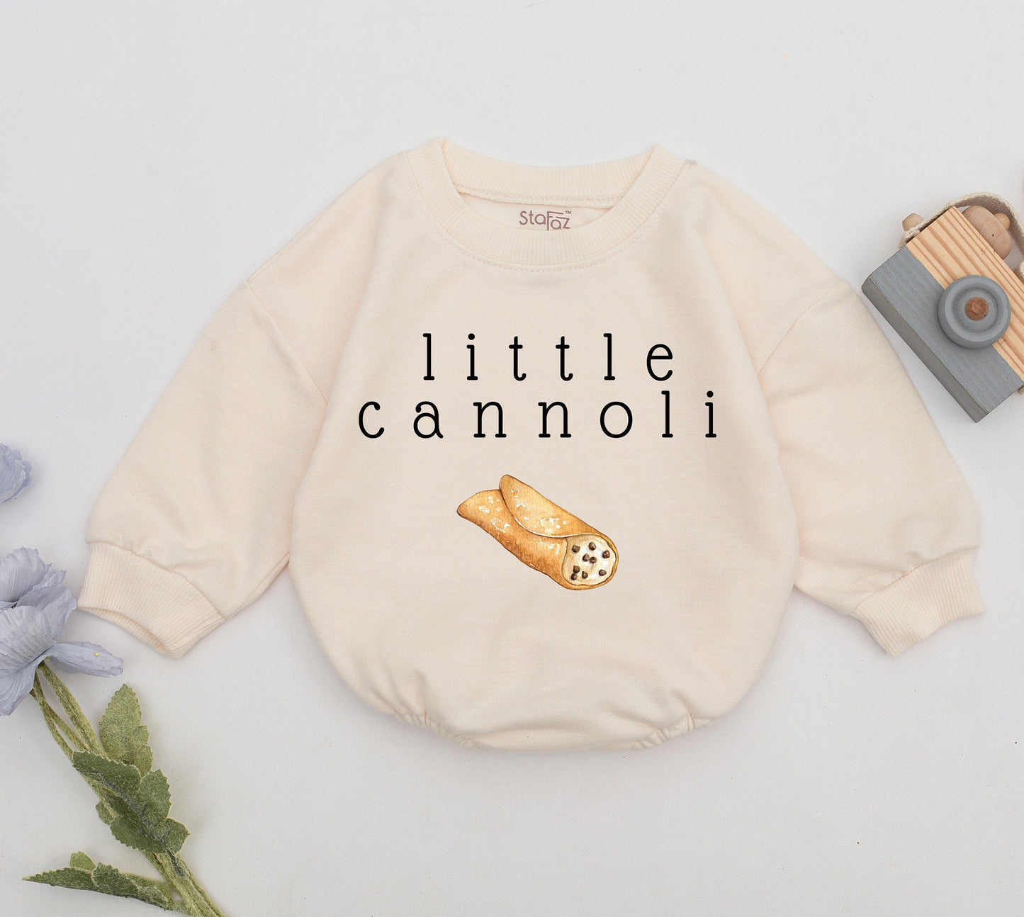 Little Cannoli Baby Romper, Sweet Italian Pastry Bodysuit, Foodie Gift for Newborn Boy or Girl, Minimalist Outfit for a Delicious Arrival! (137 chars)