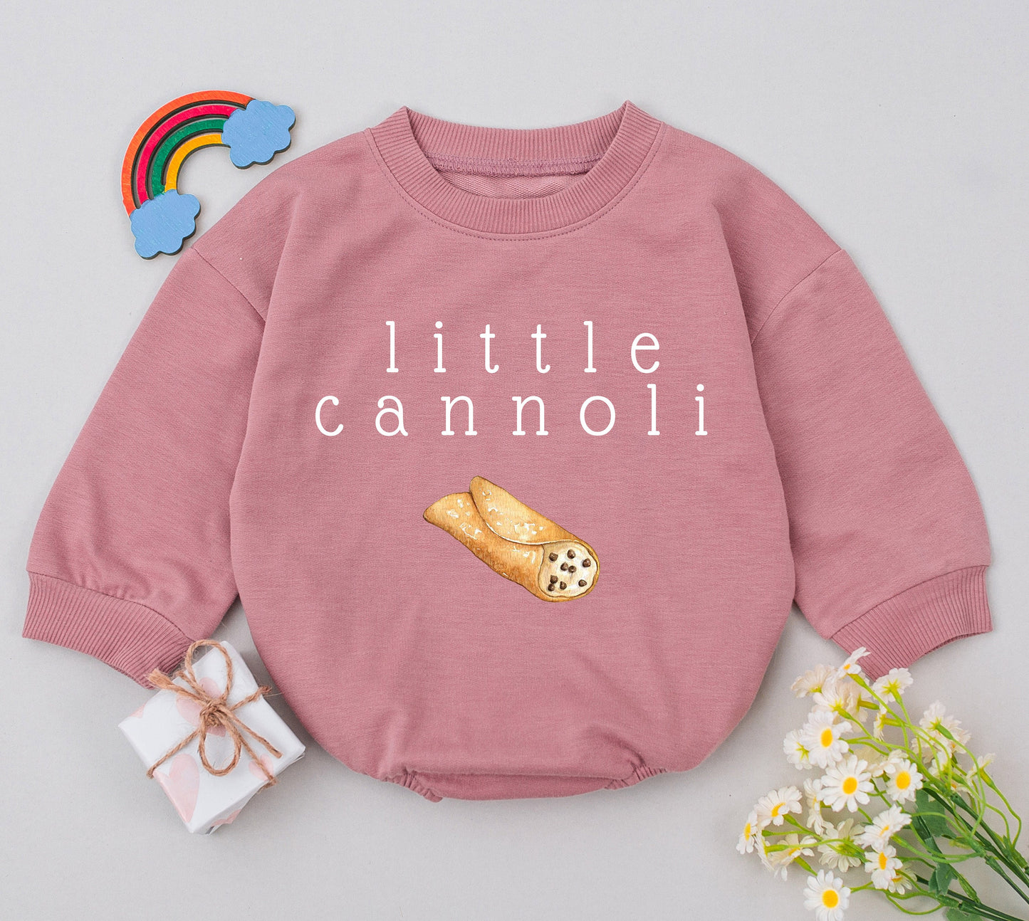 Little Cannoli Baby Romper, Sweet Italian Pastry Bodysuit, Foodie Gift for Newborn Boy or Girl, Minimalist Outfit for a Delicious Arrival! (137 chars)