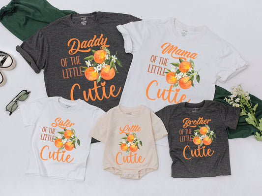 Little Cutie Orange Family Matching Shirts Rompers Daddy Mama Sister Newborn Toddler Bright Fruit Design Baby Shower Gift Apparel