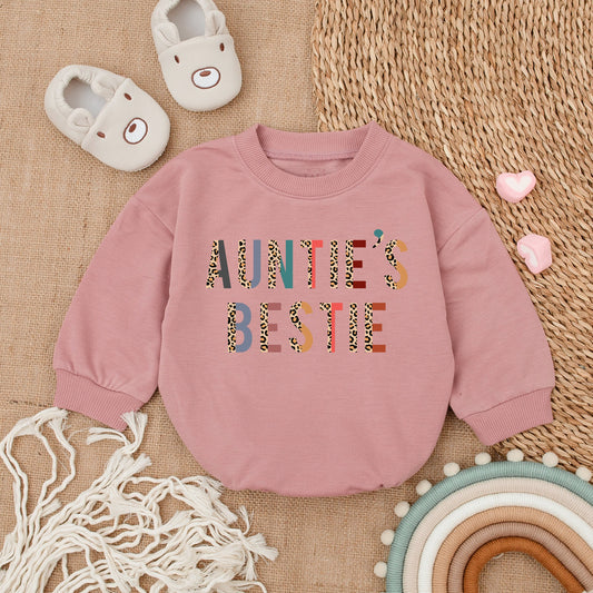 Auntie's Bestie Baby Romper - Colorful Leopard Print Newborn Outfit, Cute Gift from Aunt, Soft Cotton Bodysuit for Baby Girl or Boy, Shower Gift 138