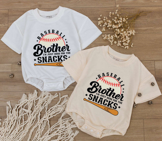 Baseball Brother Romper, I'm Just Here for The Snacks Outfit Boy Baby Baseball Game Day Gift, Cute Newborn Jumpsuit
