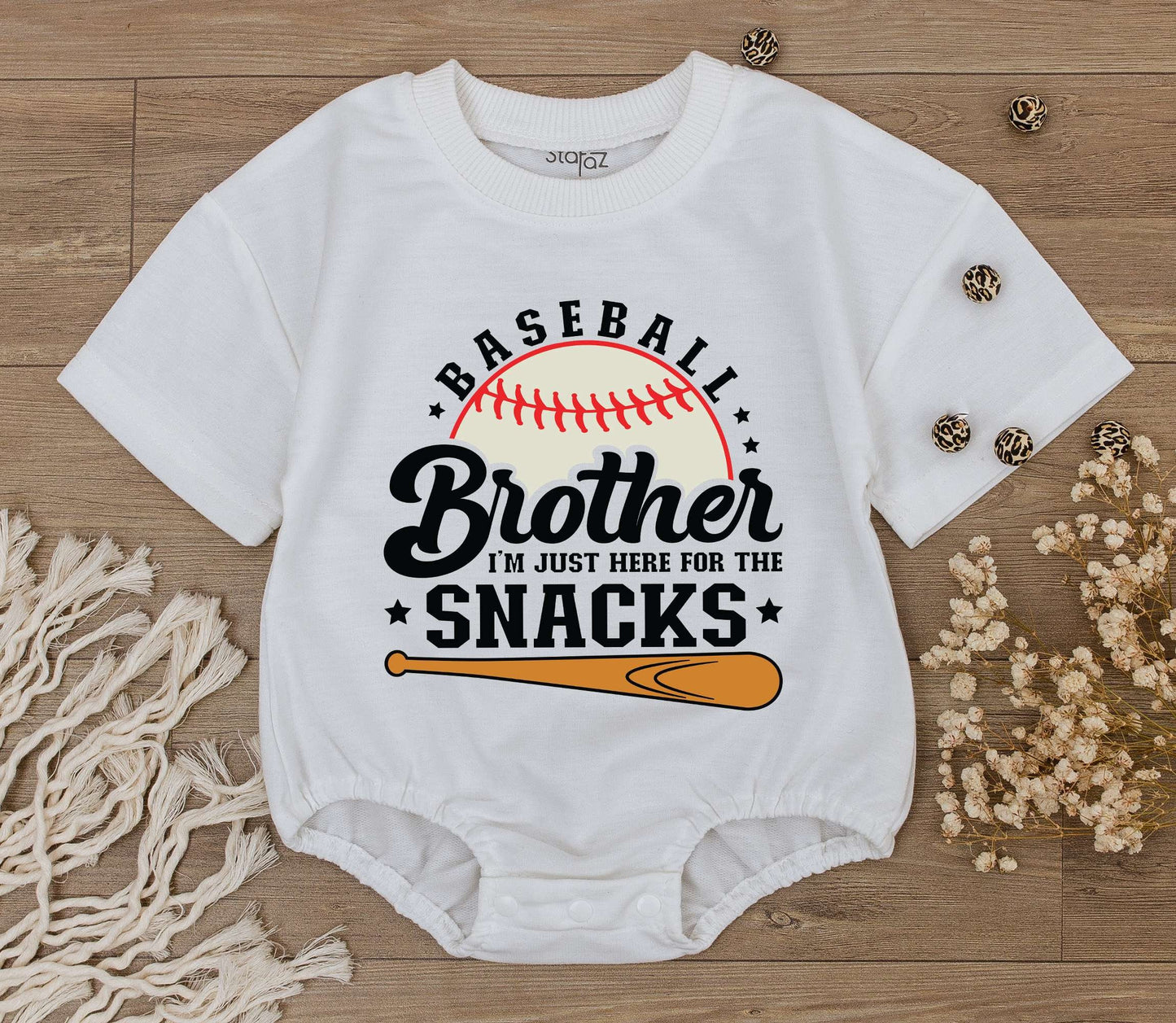 Baseball Brother Romper, I'm Just Here for The Snacks Outfit Boy Baby Baseball Game Day Gift, Cute Newborn Jumpsuit