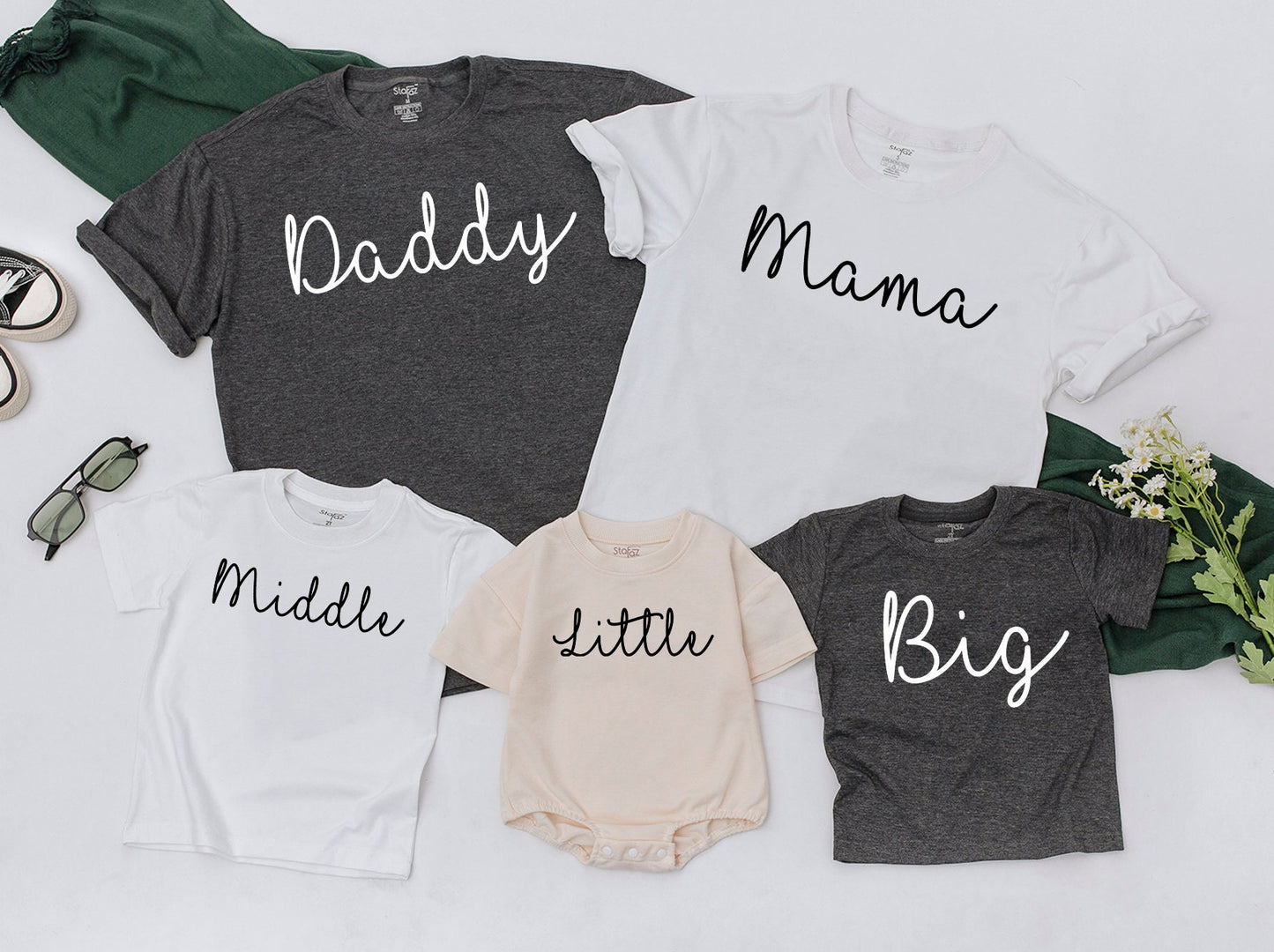 Big Middle Little Sibling Shirts Matching Family Tees for Daddy Mama Announcement Baby Romper Toddler Outfit Biggest