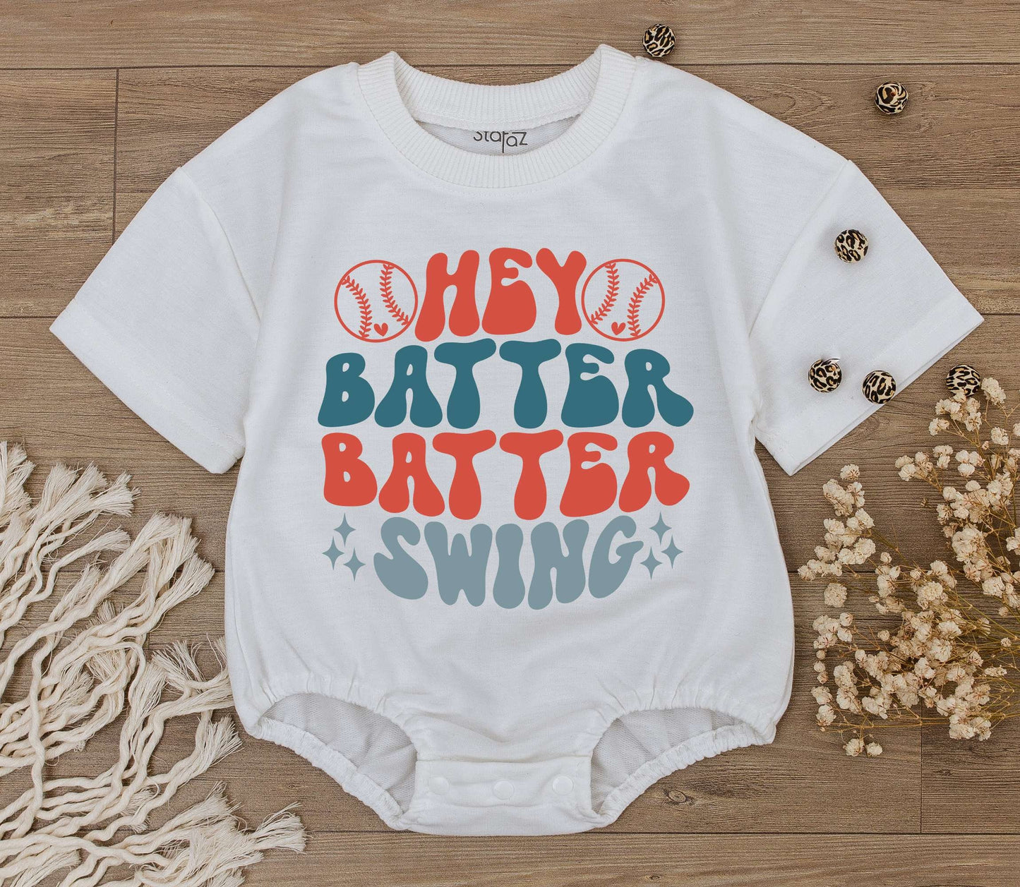 Hey Batter Batter Baby Romper Set Retro Baseball Outfit for Newborn Girl or Boy Cute Game Day Sport Jumpsuit First Birthday Outfit Gift Idea (137 chars)