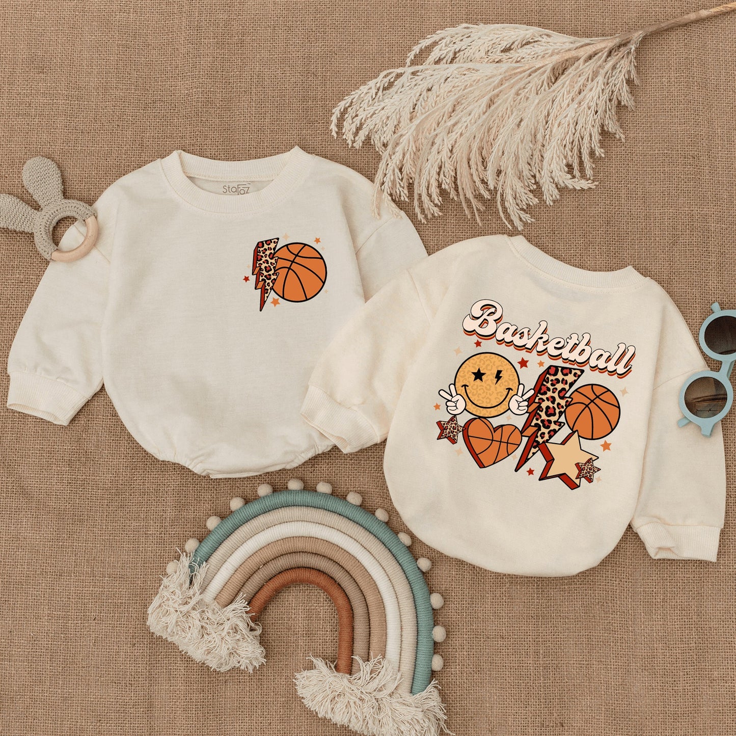 Retro Basketball Game Football Season Baby Romper Bubble Bodysuit Infant Football Game Day Outfit Gift