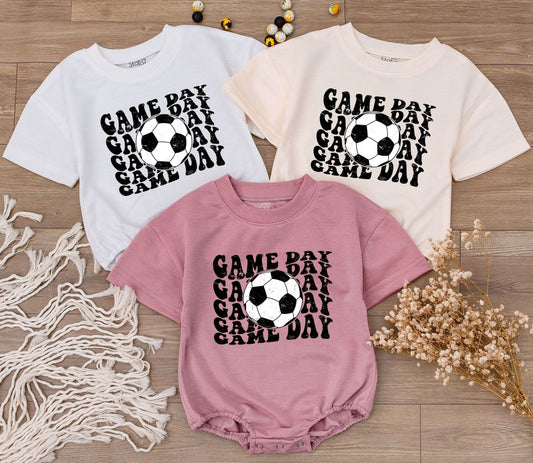 Cute Baby Boy Game Day Football Soccer Baseball Romper Outfit Retro Groovy Sports Jumpsuit Newborn First Birthday Shower Gift Comfortable Toddler Tee