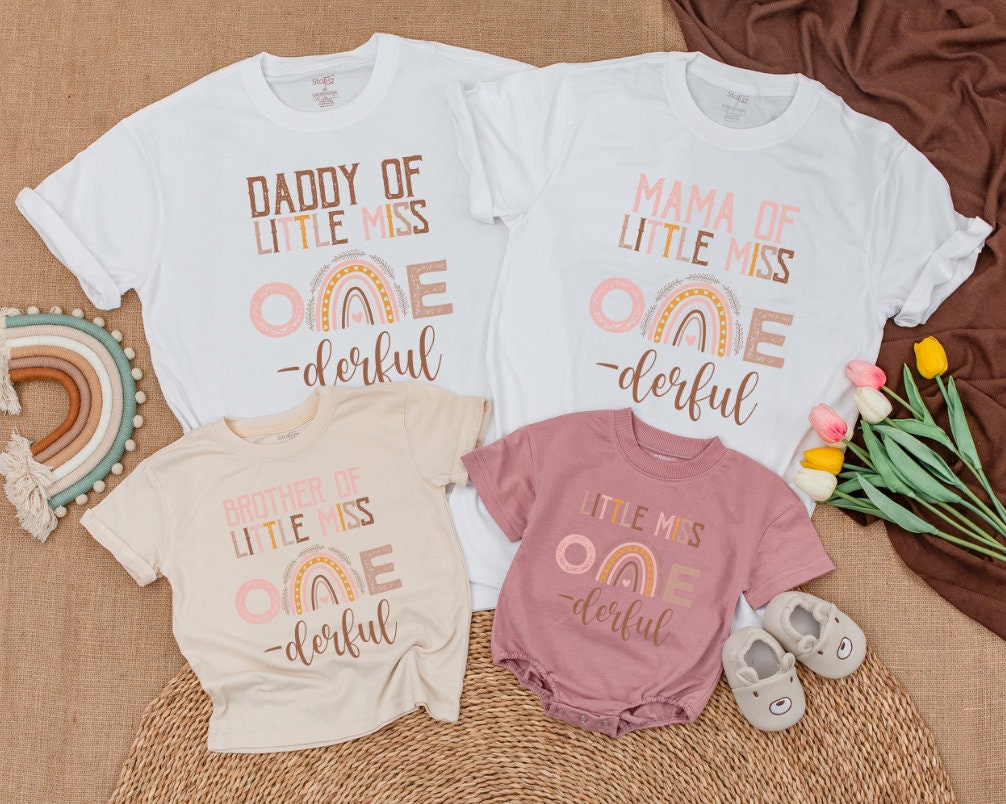 Boho Rainbow First Birthday Shirt Little Miss ONEderful Cake Smash Outfit Girls Birthday Family Matching Rainbow