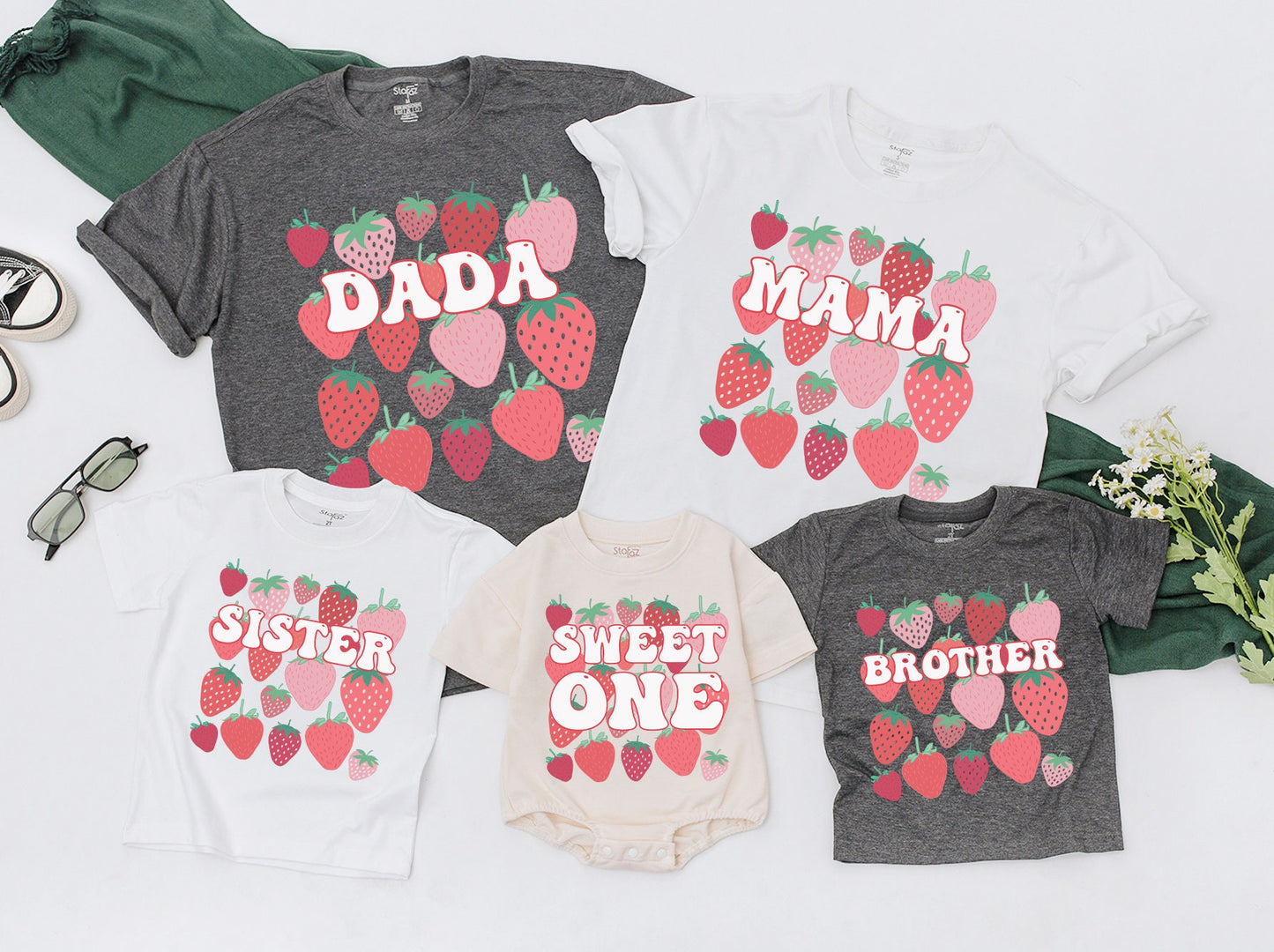 Berry First Birthday Matching Family Shirts "Sweet One" Strawberry Party Outfit Mama Daddy Sister