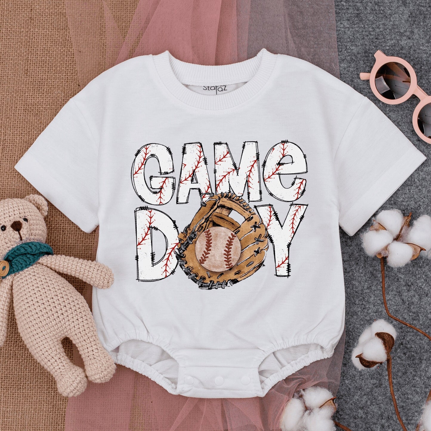 Baseball Game Day Romper & Sweatshirt Outfit Infant Bodysuit Baby Clothing Gameday Apparel Retro.