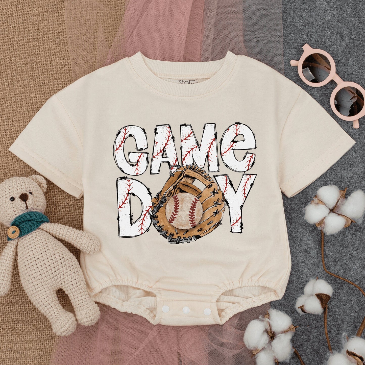 Baseball Game Day Romper & Sweatshirt Outfit Infant Bodysuit Baby Clothing Gameday Apparel Retro.