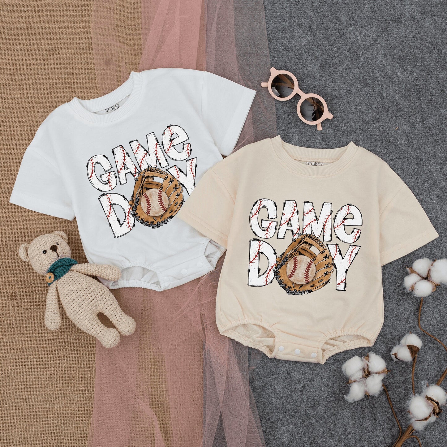 Baseball Game Day Romper & Sweatshirt Outfit Infant Bodysuit Baby Clothing Gameday Apparel Retro.