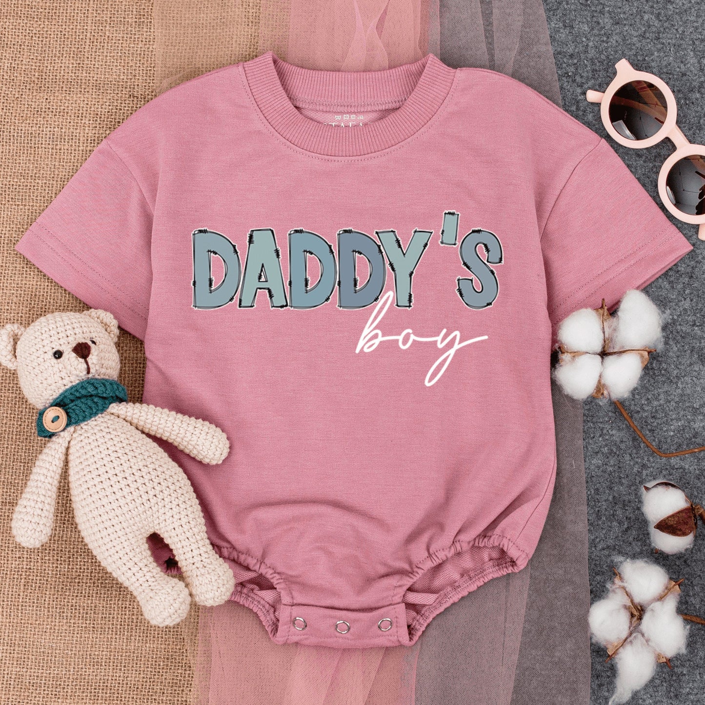 Daddy's Boy Bubble Romper Bodysuit - Funny Retro Newborn Baby Outfit for Father's Day Gift, Short Sleeve Comfortable Infant Clothes