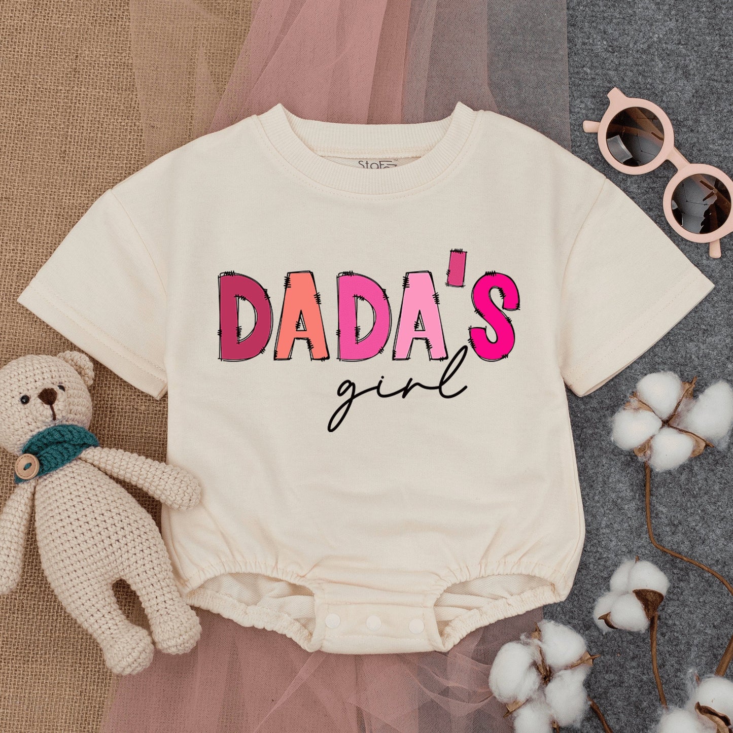 Dada's Girl Pink Bubble Romper Short Sleeve Daddy's Girl Tee for Baby Girl Perfect for Father's Day or New Dad Gift
