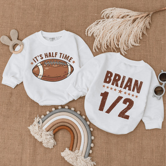 Custom It's Halftime Football Baby Romper Half Birthday Game Day Outfit Infant Bubble Bodysuit Boy Girl Summer Celebration Gift