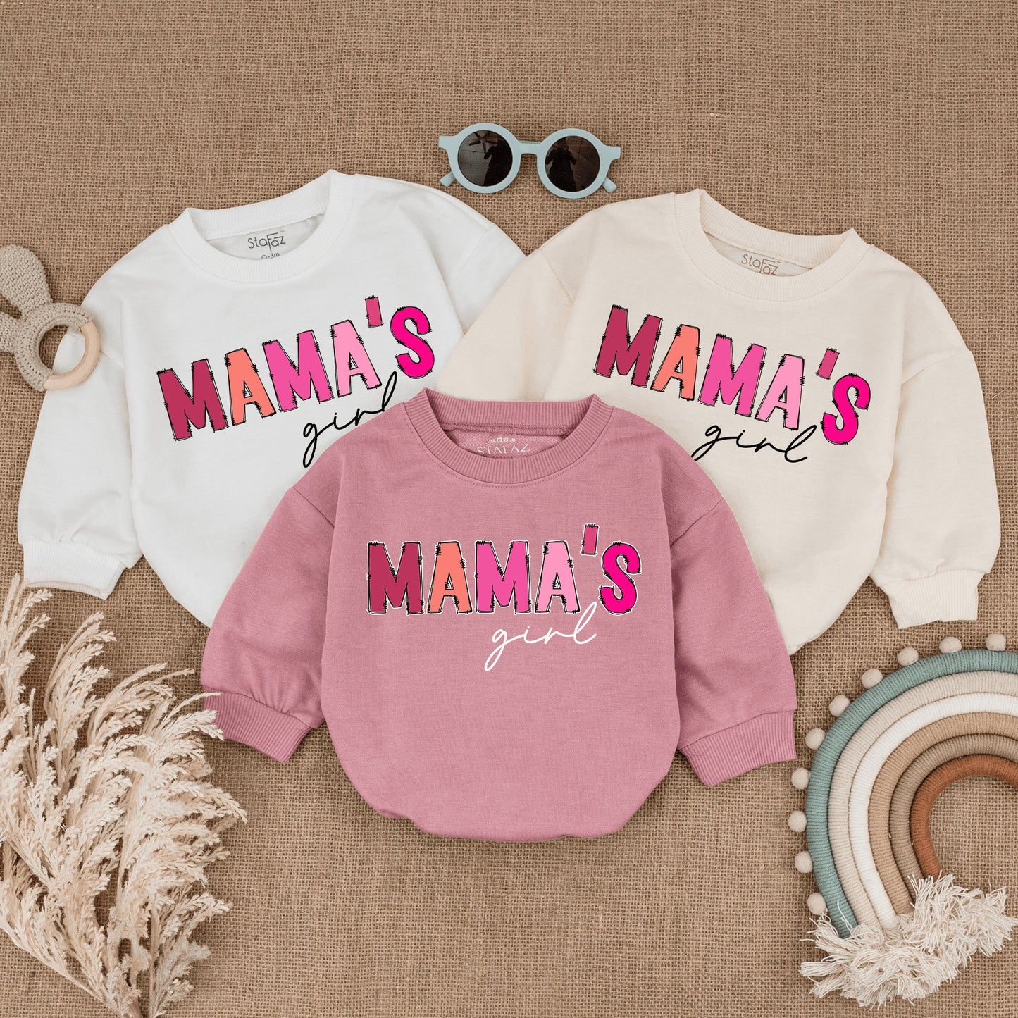 Mama's Girl Pink Bubble Romper Bodysuit Funny Retro Newborn Girl Infant Outfit Adorable Baby Shower Gift Mothers Day Apparel