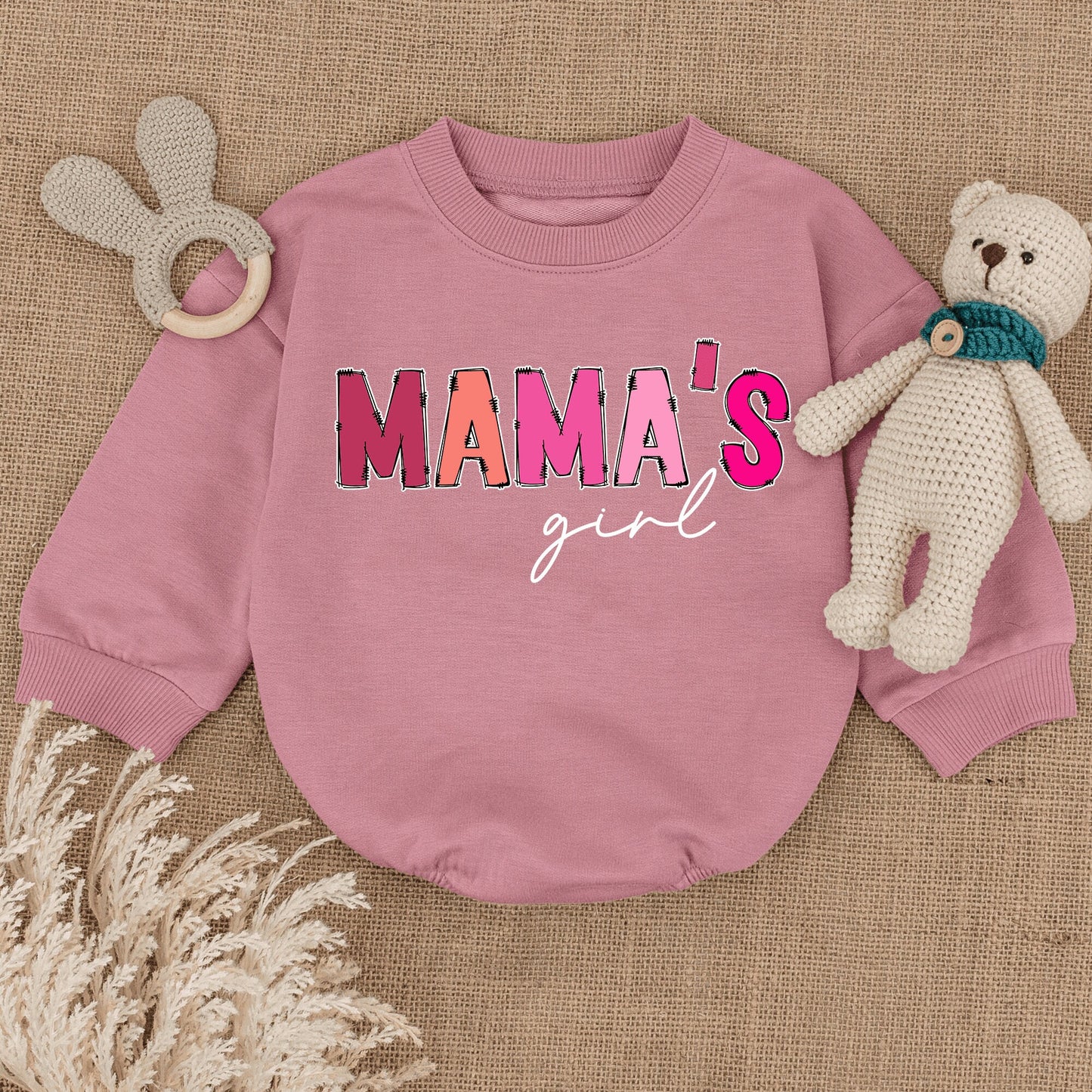 Mama's Girl Pink Bubble Romper Bodysuit Funny Retro Newborn Girl Infant Outfit Adorable Baby Shower Gift Mothers Day Apparel