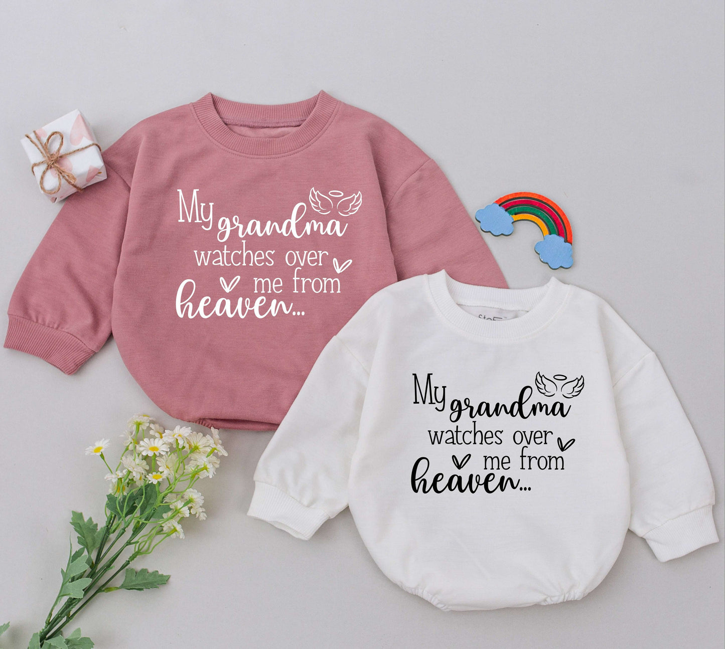 My Grandma Watches Over Me From Heaven Baby Romper Angel Wings Halo Design Sentimental Infant Bodysuit Handpicked Memorial Gift