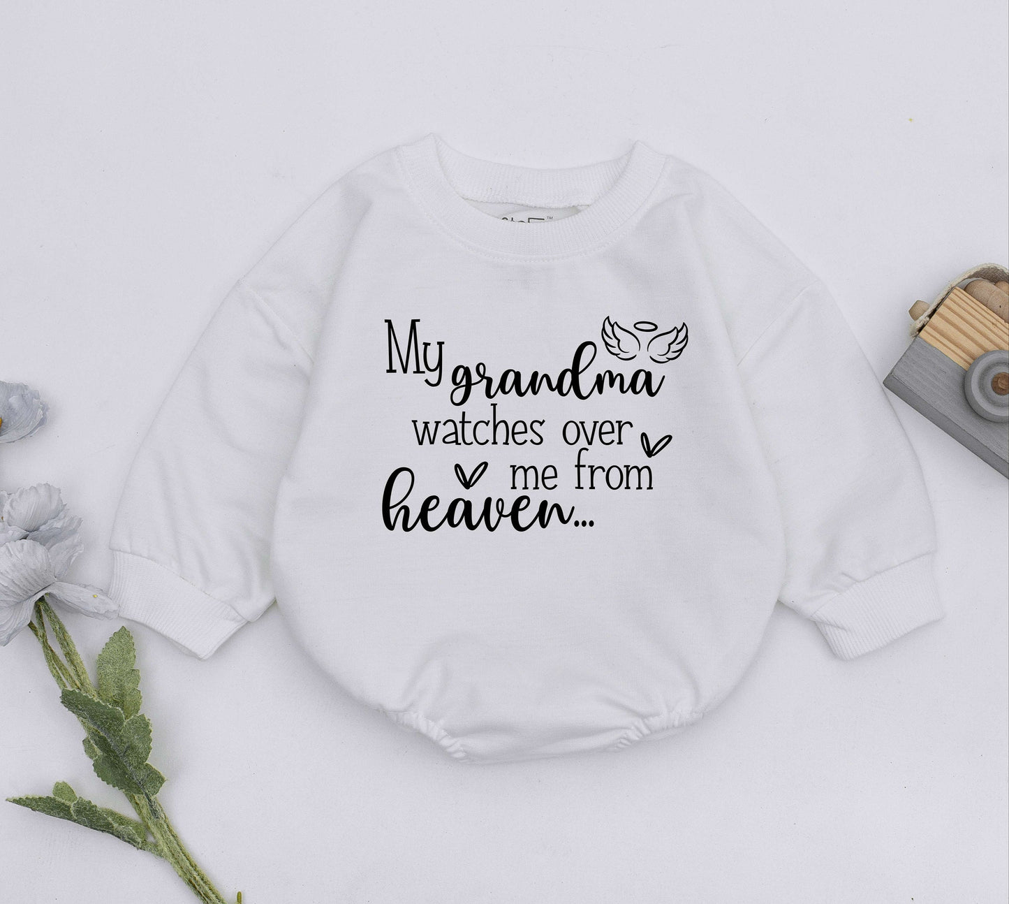 My Grandma Watches Over Me From Heaven Baby Romper Angel Wings Halo Design Sentimental Infant Bodysuit Handpicked Memorial Gift