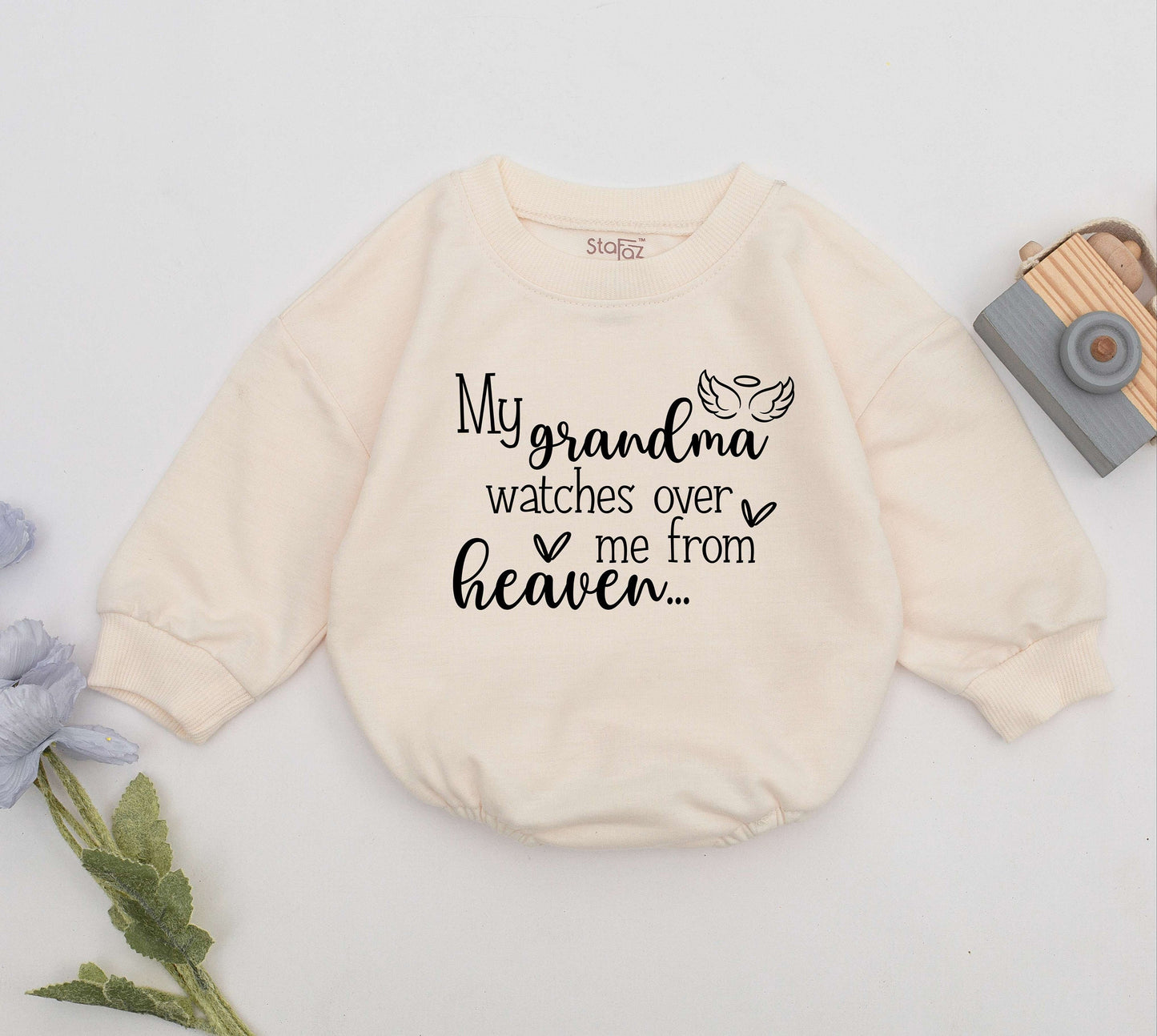 My Grandma Watches Over Me From Heaven Baby Romper Angel Wings Halo Design Sentimental Infant Bodysuit Handpicked Memorial Gift